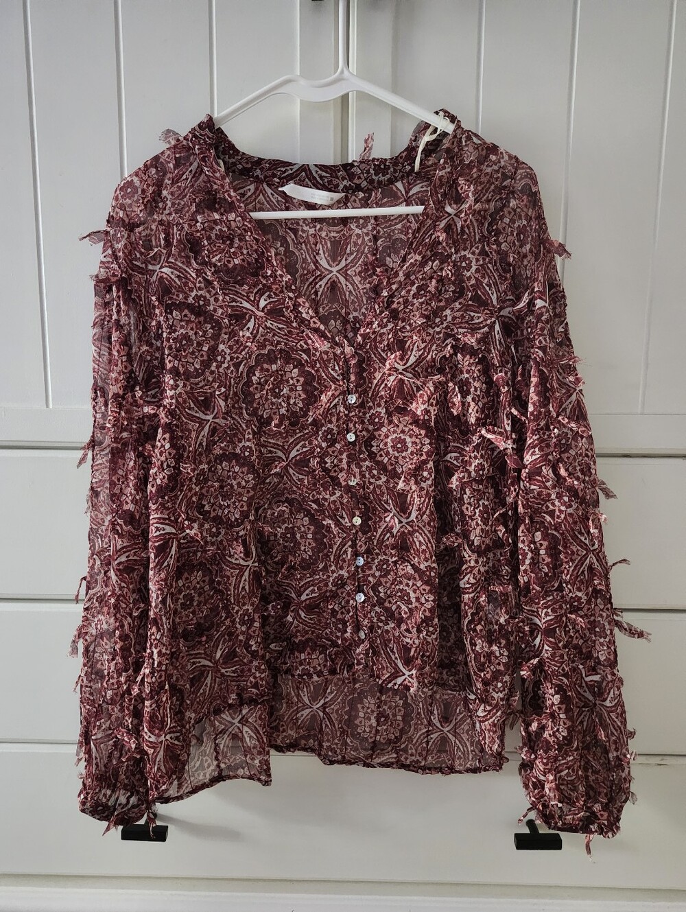 Zara Womens Burgundy Floral Button-Front Blouse Sz S/M